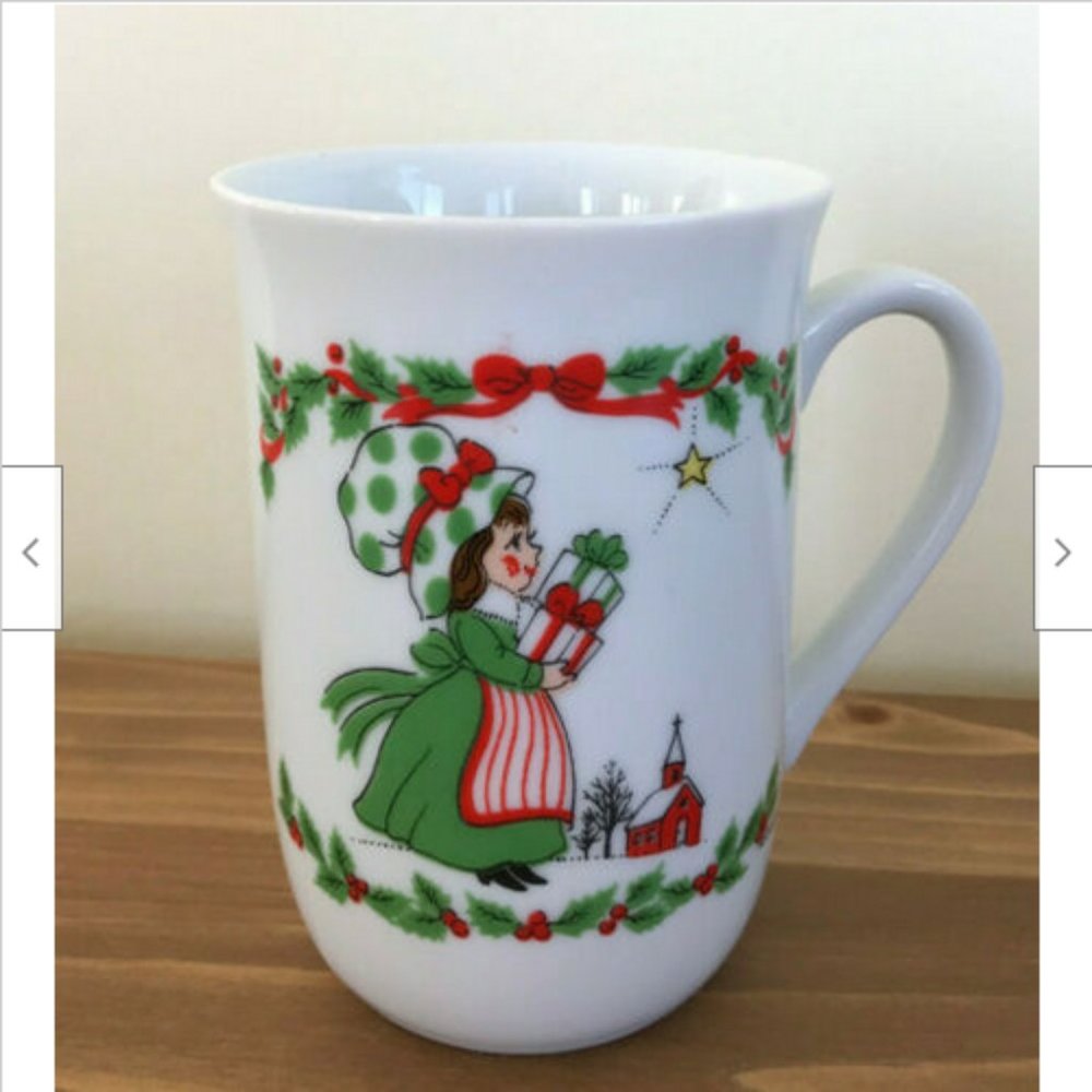Vtg Jasco Luvkins Christmas Winter Church Scene Porcelain Mug Cup 1980